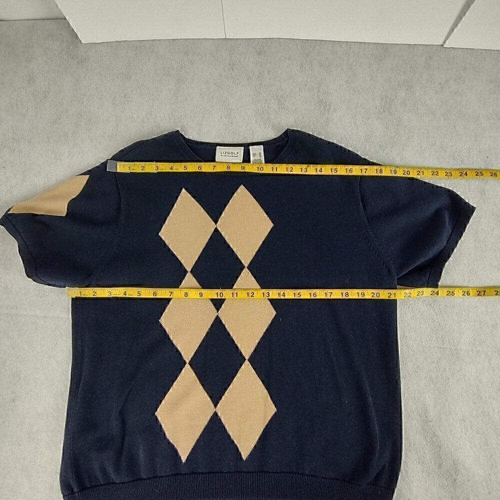 Liz Claiborne Liz Golf Womens Tan And Blue Argyle Short Sleeve Sweater Size XL - Picture 8 of 12